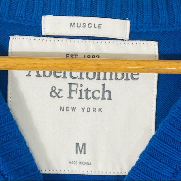 Abercrombie & Fitch Cashmere Wool Blend Blue Moose Muscle V Neck Sweater Size M - Picture 3 of 7